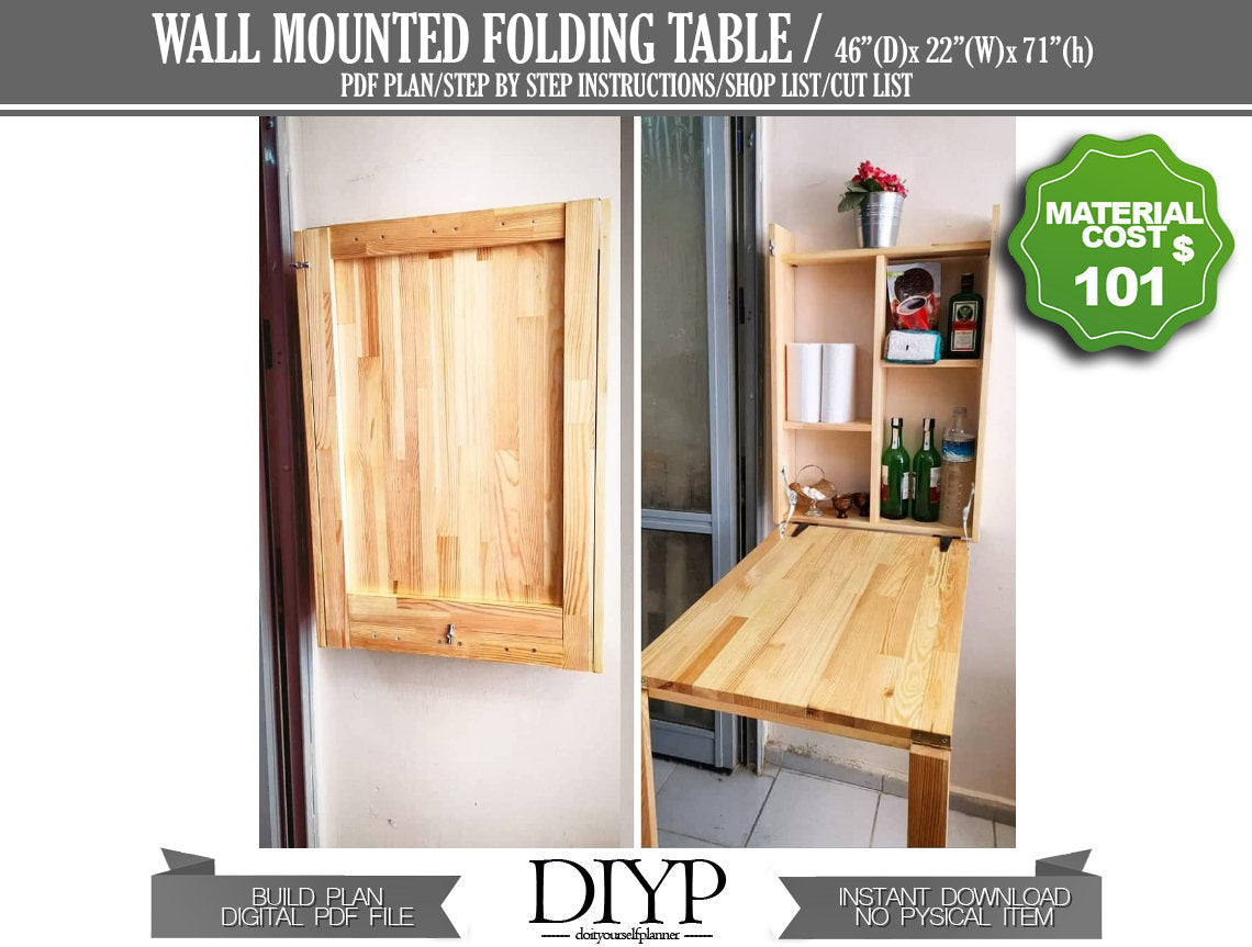 Storage unit with foldable table plans , Wall mounted table, Fold down ...