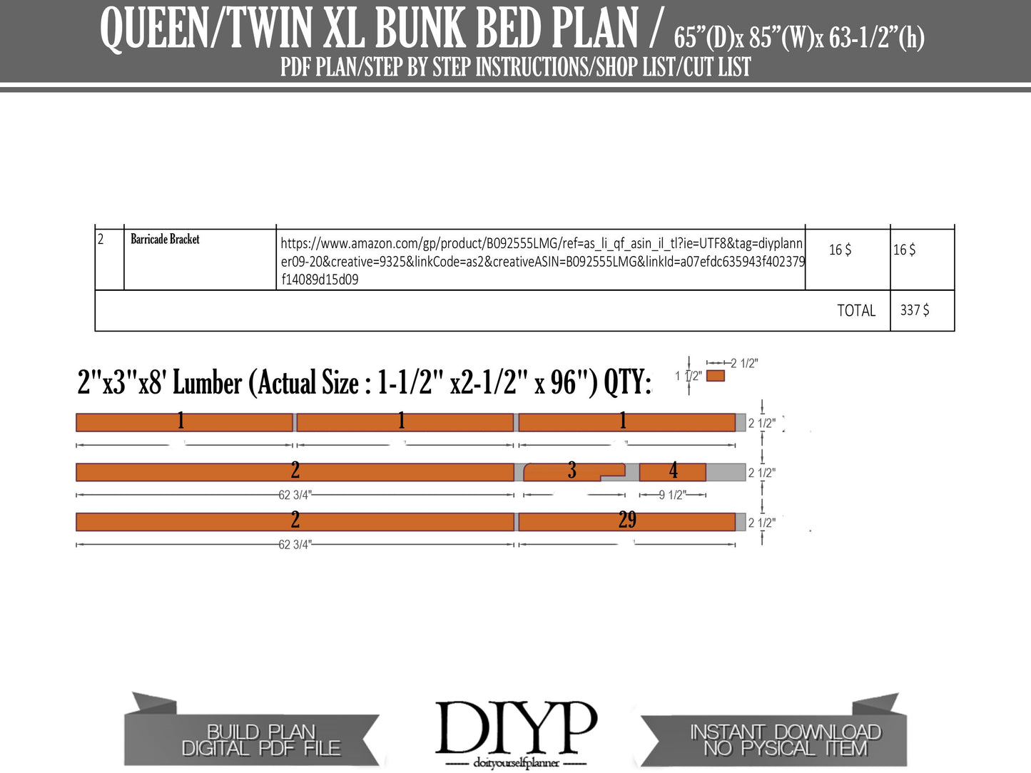 DIY plans for Bunk Bed with Queen and Twin XL Bed - Make a stylish and useful bunk bed