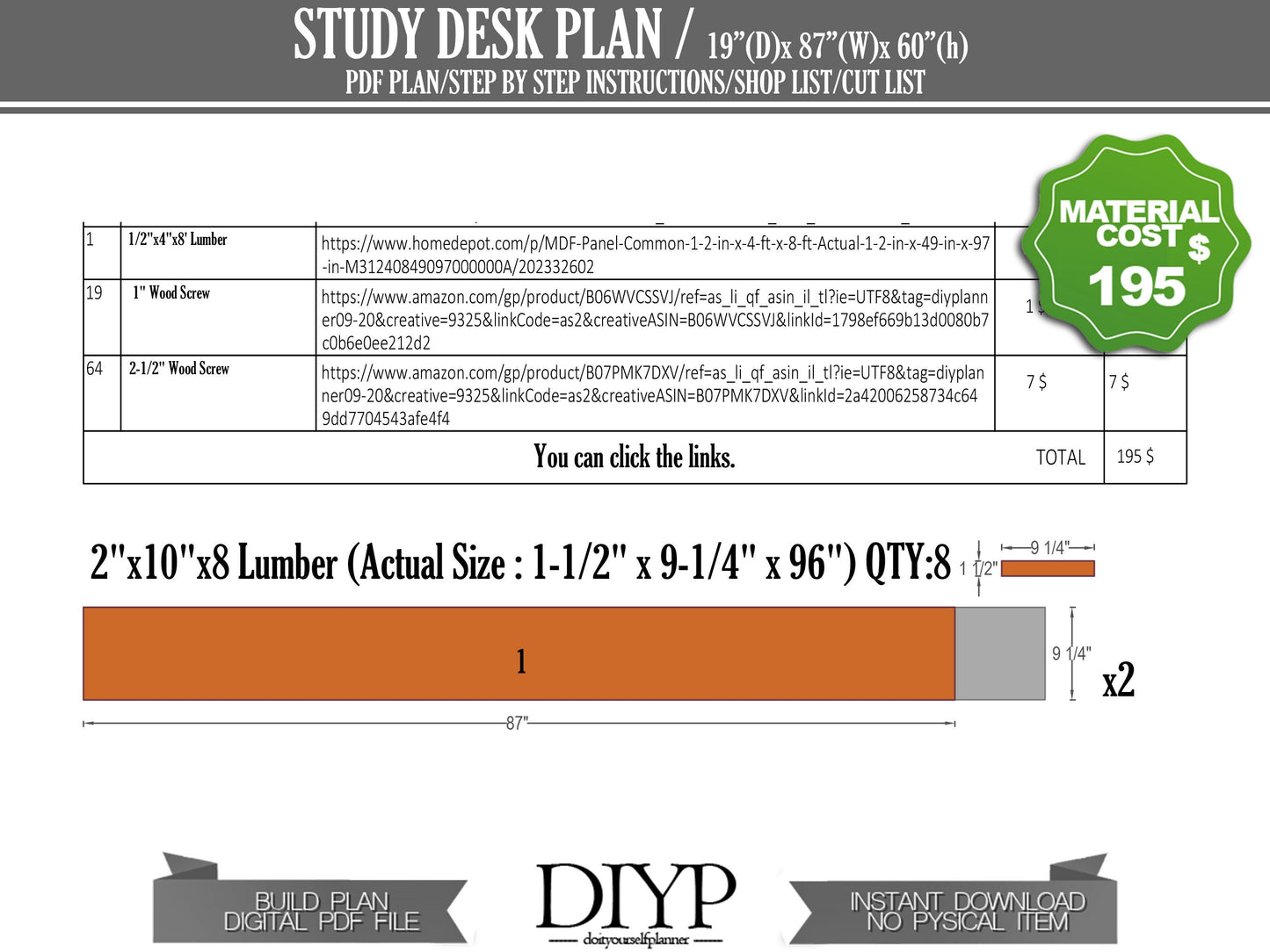 Diy build PDF plan for wooden study table - Build your own affordable Study Desk