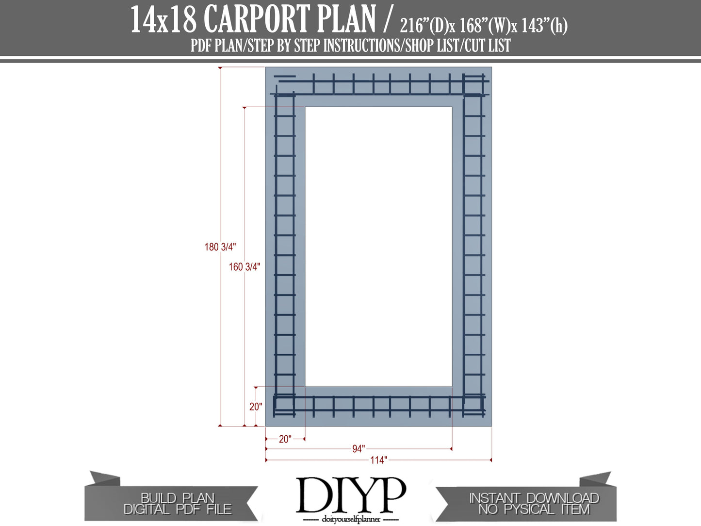 Wooden car garage plans - 14x18 car port plans - one car carport blueprint