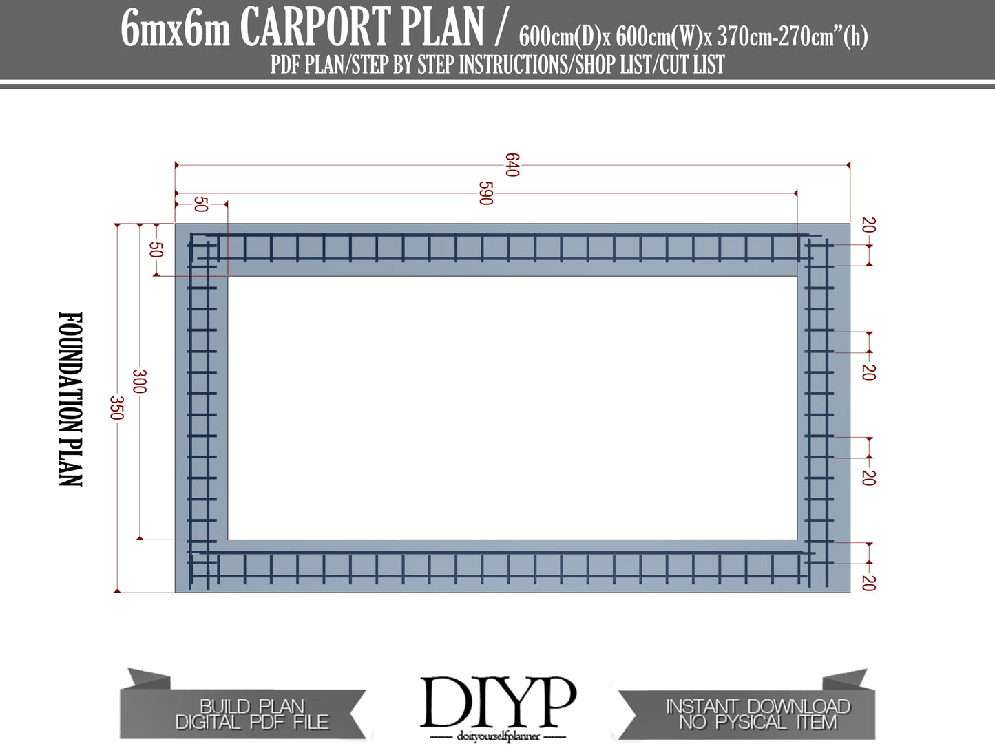 6mx6m Carport Plans DIY Wooden car garage - Construction plans for single Slope Carport