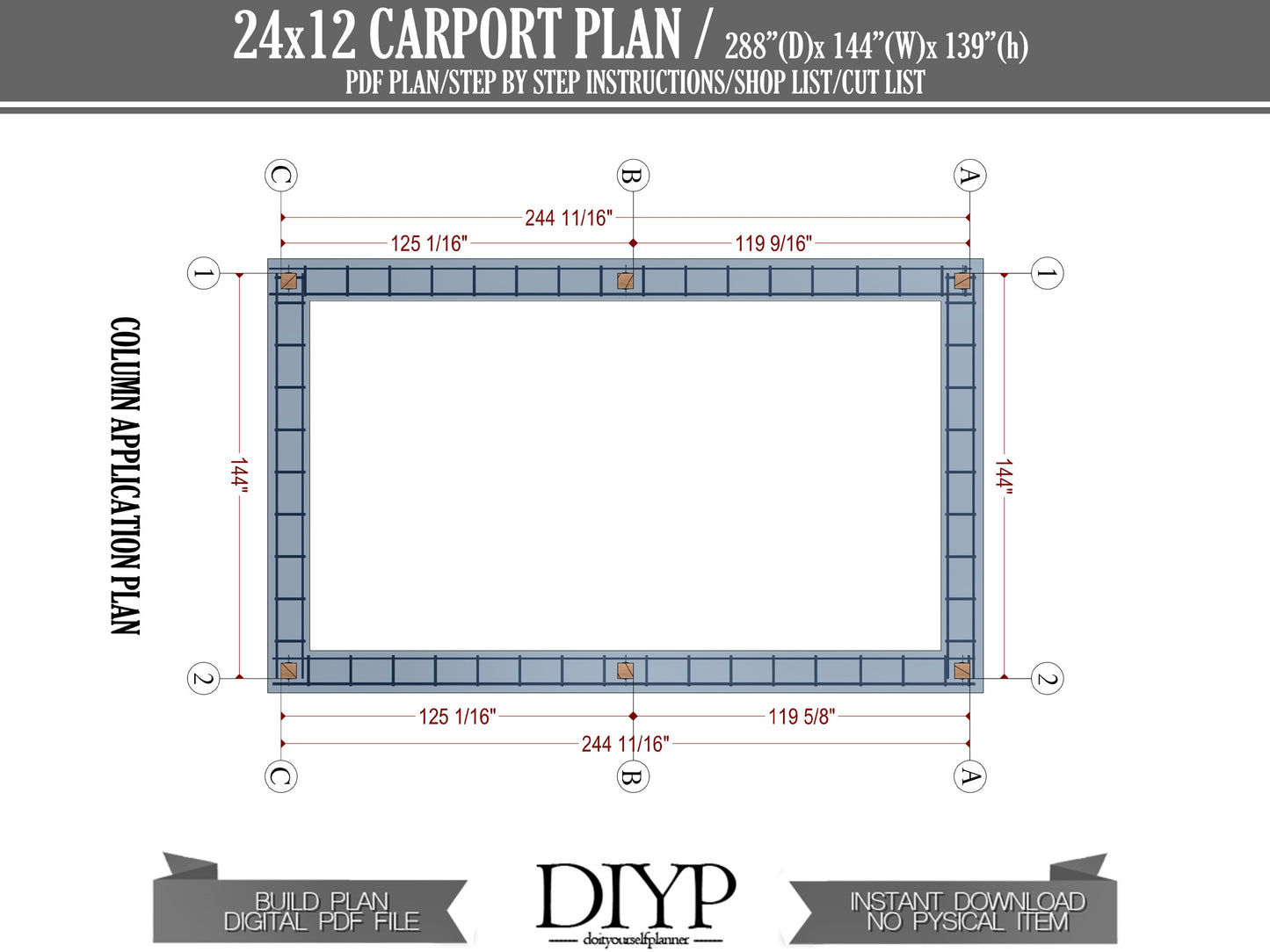12'x24' Carport Plans DIY Wooden car garage - Download Printable PDF