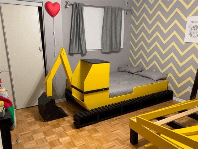 Twin size bed frame, Excavator Bed Plans, Toddler bed Plan, Children Bed plan, Bulldozer bed plan